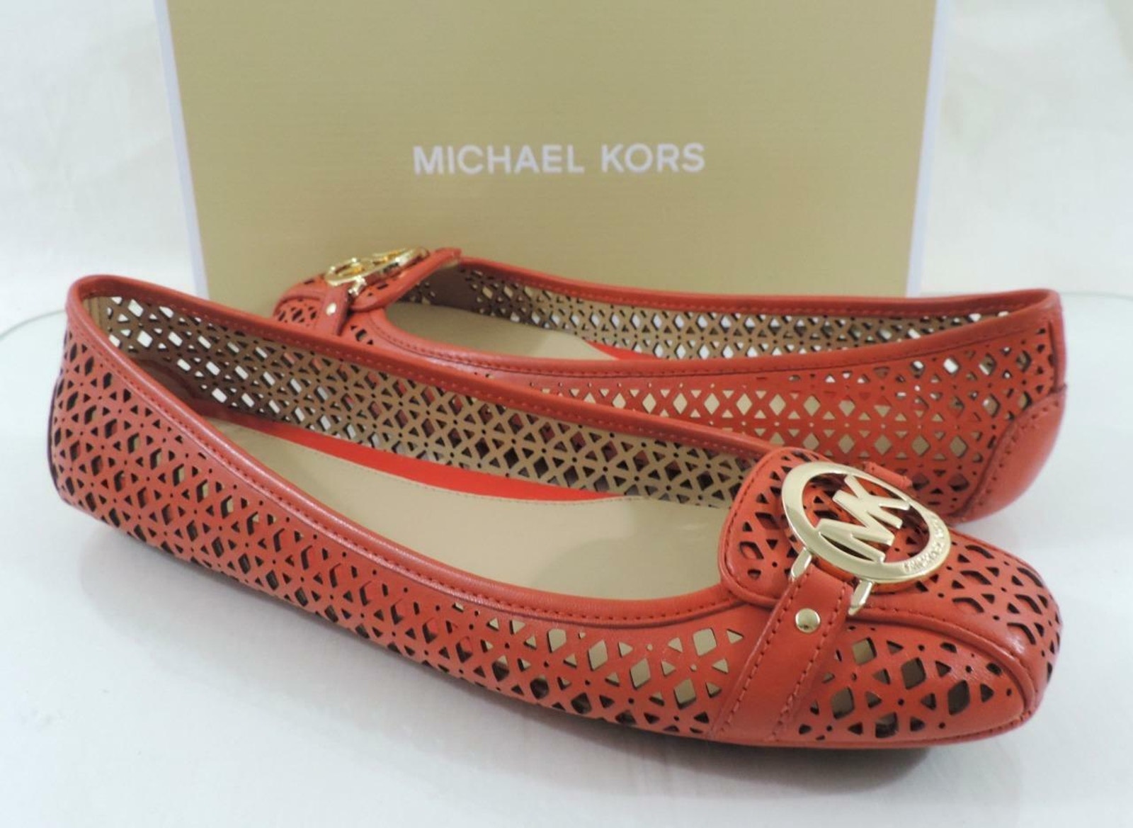 Women's Shoes Michael Kors Fulton Moc Flat Shoes Leather Sienna Orange Size 6.5